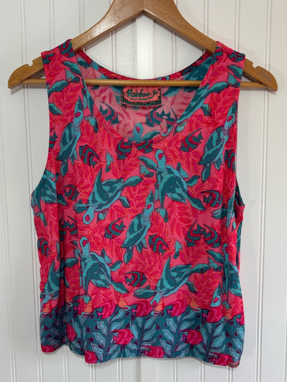 Rainbow-Jo Maui Hawaii Sea Turtle Tropical Tank Top Rayon Size Large